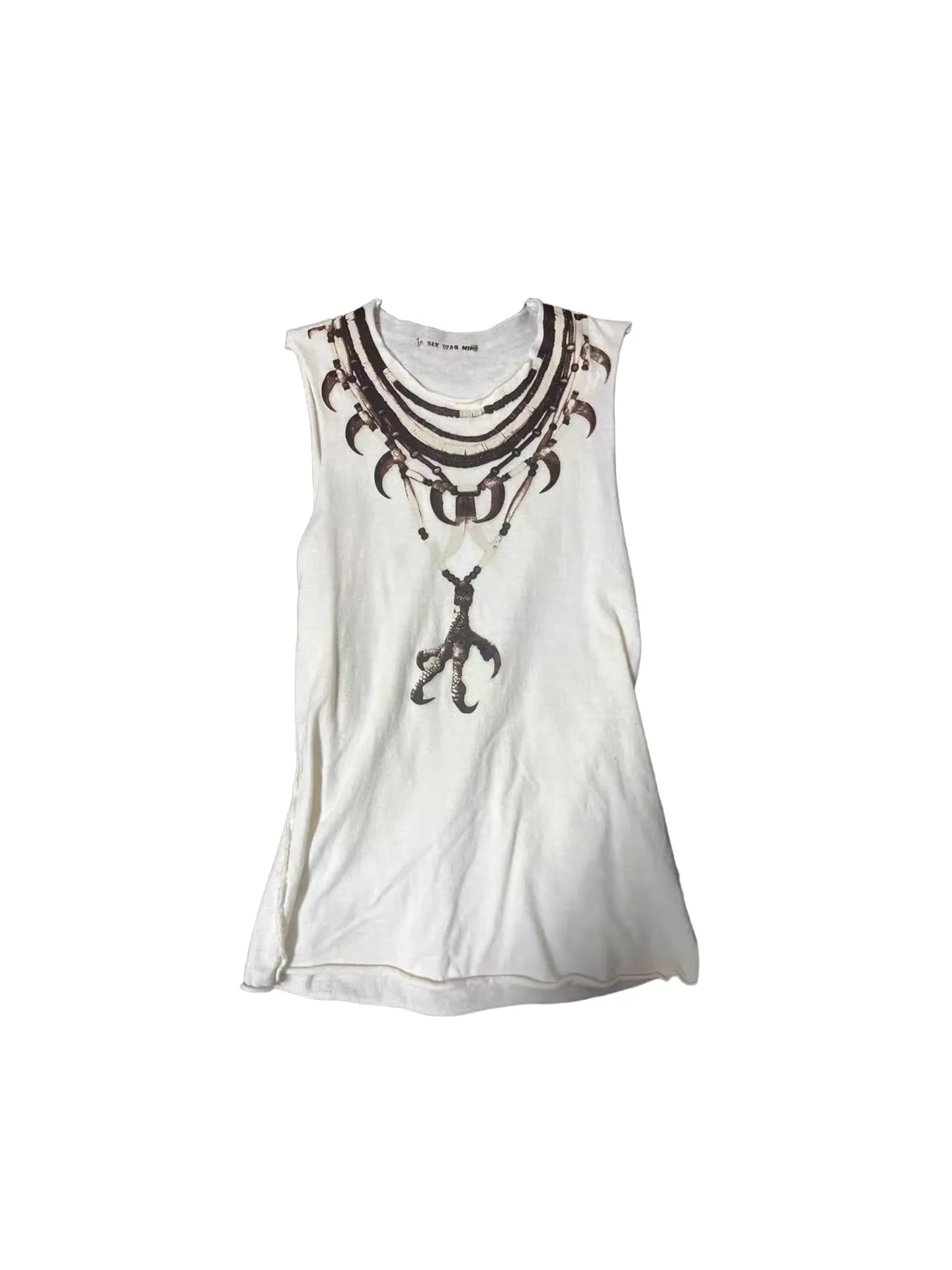 Ifsixwasnine 00ss pioneer vision necklace eagle claw feather print vest
Ifsixwasnine 00ss pioneer vision necklace eagle claw feather print vest