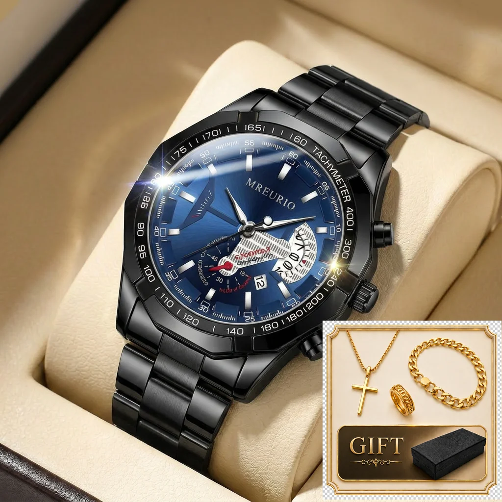 4pcs gift box set Men's blue dial alloy strap fashion jewelry details Quartz Watch Gift Box Set for party holiday
4pcs gift box set Men's blue dial alloy strap fashion jewelry details Quartz Watch Gift Box Set for party holiday