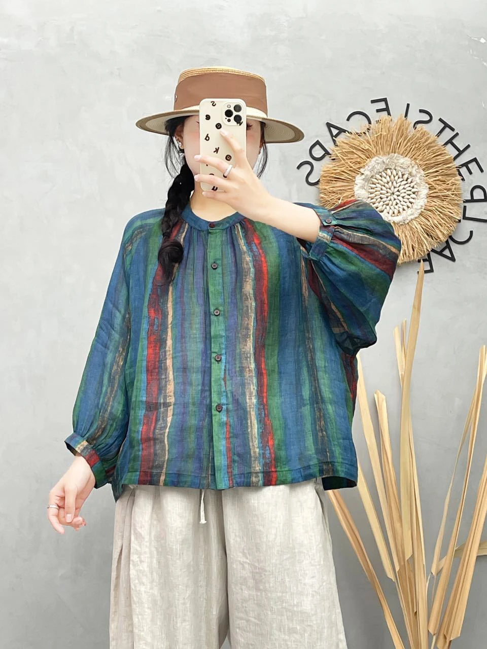 Retro Flax Print Stand Collar irt Women's Loose Casual Lantern Sve Stand up Top Summer New Sle Versatile Comfortable
Retro Flax Print Stand Collar irt Women's Loose Casual Lantern Sve Stand up Top Summer New Sle Versatile Comfortable
