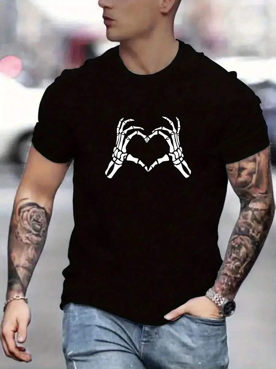 Mens Cotton Short Sleeve T-Shirt With Skeleton Heart Print Casual Round Neck Summer Tee
Mens Cotton Short Sleeve T-Shirt With Skeleton Heart Print Casual Round Neck Summer Tee