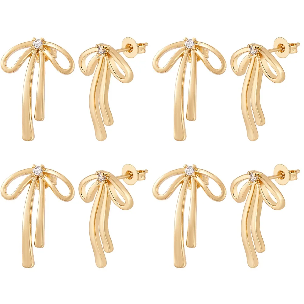 4 Pairs Brass with Cubic Zirconia Stud Earrings for Women Bowknot Real 18K Gold Plated 22x16mm
4 Pairs Brass with Cubic Zirconia Stud Earrings for Women Bowknot Real 18K Gold Plated 22x16mm