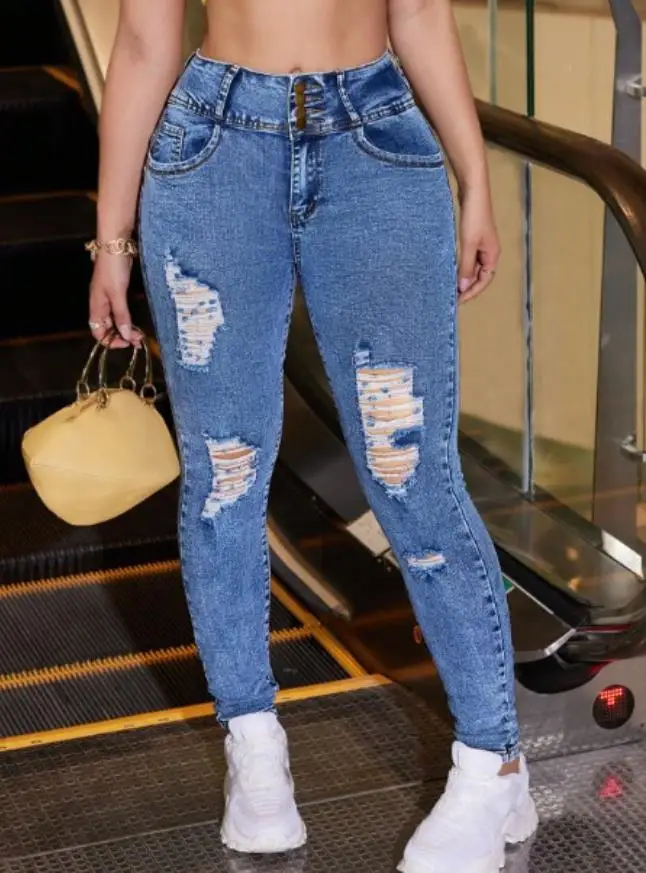 Summer Fashion Trend Y2K High Street Style Solid Color Simple High Waist Button Front with Perforated Brushed Design Tight Jeans
Summer Fashion Trend Y2K High Street Style Solid Color Simple High Waist Button Front with Perforated Brushed Design Tight Jeans