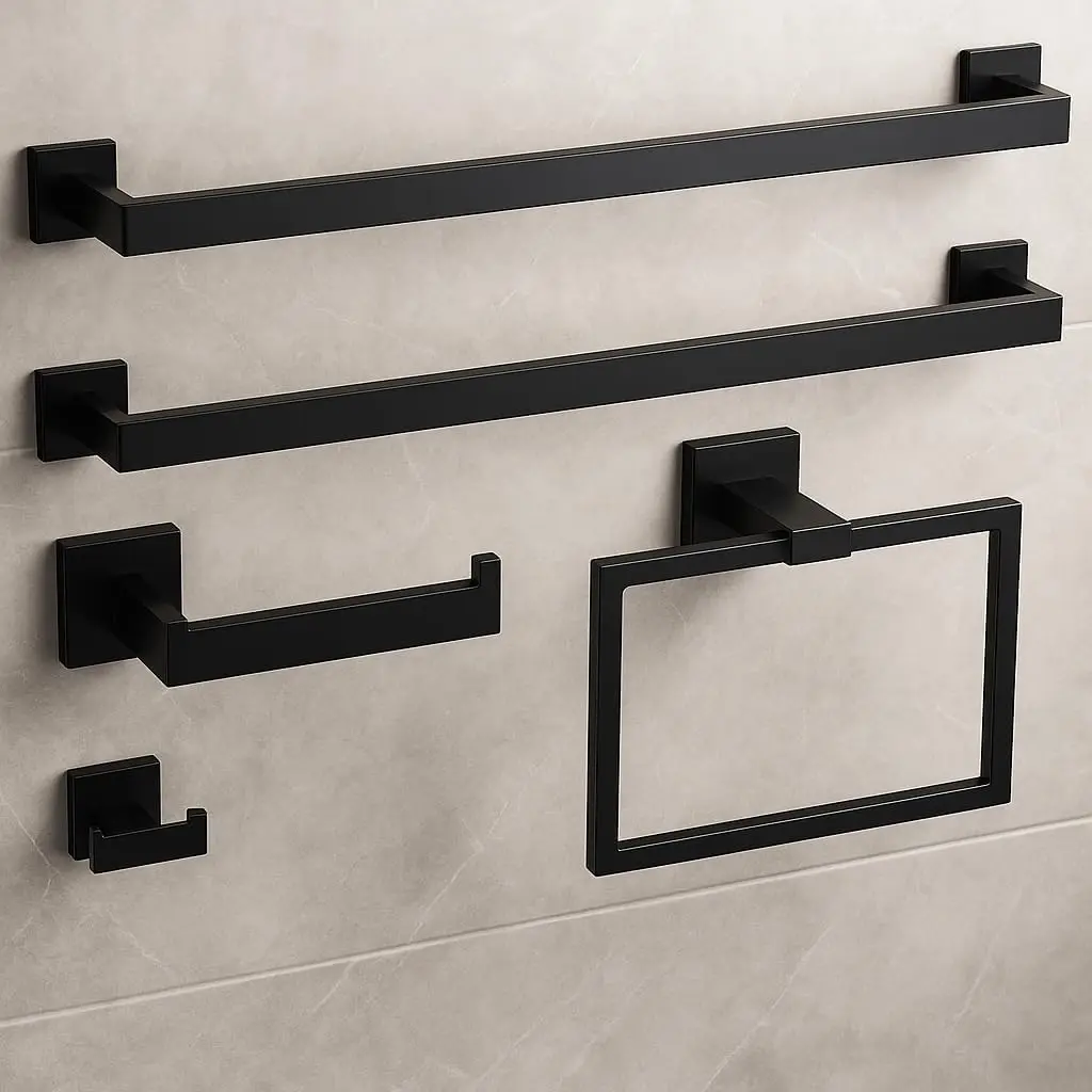 Matte Black Bathroom Hardware Set, 5-Piece Stainless Steel Towel Bar, Wall Mounted Accessories with Toilet Paper Holder
Matte Black Bathroom Hardware Set, 5-Piece Stainless Steel Towel Bar, Wall Mounted Accessories with Toilet Paper Holder