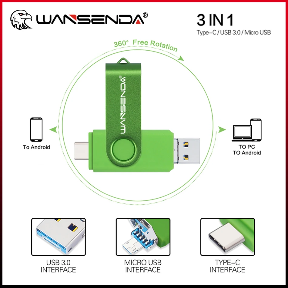 WANSENDA 3 in 1 OTG USB Flash Drive Type-C & Micro USB & USB3.0 Pendrive 512G 256G USB Stick Pen Drive 128G 64G 32G Memory Stick
WANSENDA 3 in 1 OTG USB Flash Drive Type-C & Micro USB & USB3.0 Pendrive 512G 256G USB Stick Pen Drive 128G 64G 32G Memory Stick