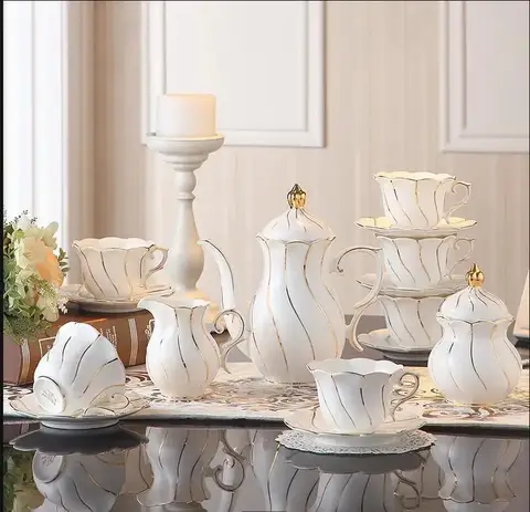 Gold Inlay Bone China Coffee Set Europe Porcelain Tea Ceramic Pot Creamer Sugar Bowl Teapot Cup Mug Coffeeware