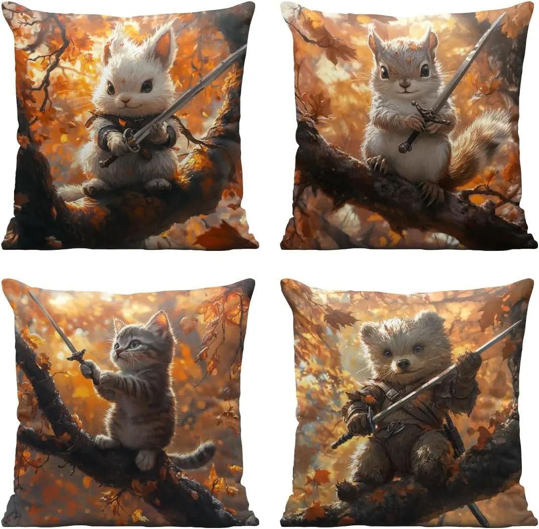 4Pcs Cute Warrior Throw Pillow Covers Fantasy Animals with Swords Cushion Cases for Living Room Bedroom Sofa Home Ornament
4Pcs Cute Warrior Throw Pillow Covers Fantasy Animals with Swords Cushion Cases for Living Room Bedroom Sofa Home Ornament