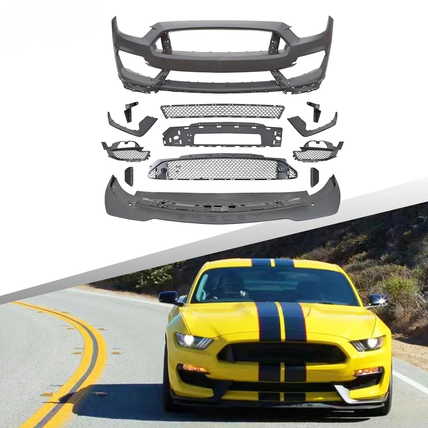 GT350 R Style Car Bumper Body Kit Front Bumper Lip Grille for Mustang 2015-2017
GT350 R Style Car Bumper Body Kit Front Bumper Lip Grille for Mustang 2015-2017