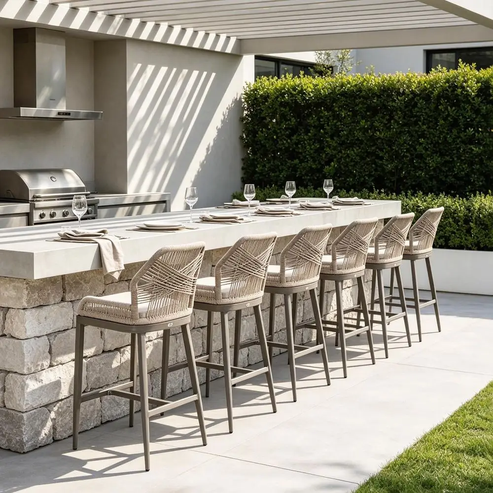 Set of 2 Rattan Woven Counter Height Bar Stools with Backs and Arms for Outdoor Patio, Balcony, or Pool Area
Set of 2 Rattan Woven Counter Height Bar Stools with Backs and Arms for Outdoor Patio, Balcony, or Pool Area