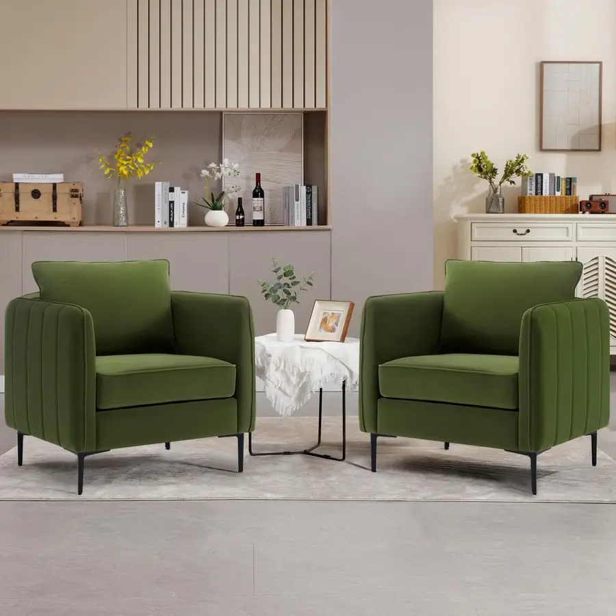 Green Accent Chairs Set of 2, Velvet Upholstered Living Room Chairs with Metal Legs and Pillow, MidCentury Modern Armchair
Green Accent Chairs Set of 2, Velvet Upholstered Living Room Chairs with Metal Legs and Pillow, MidCentury Modern Armchair