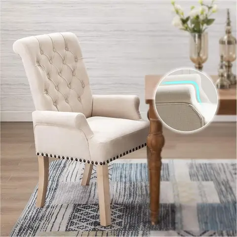 Dining Chairs with Arms, Upholstered Fabric Dining Room Chairs with Solid Wood Legs, Accent Armchair for Kitchen Dining Room