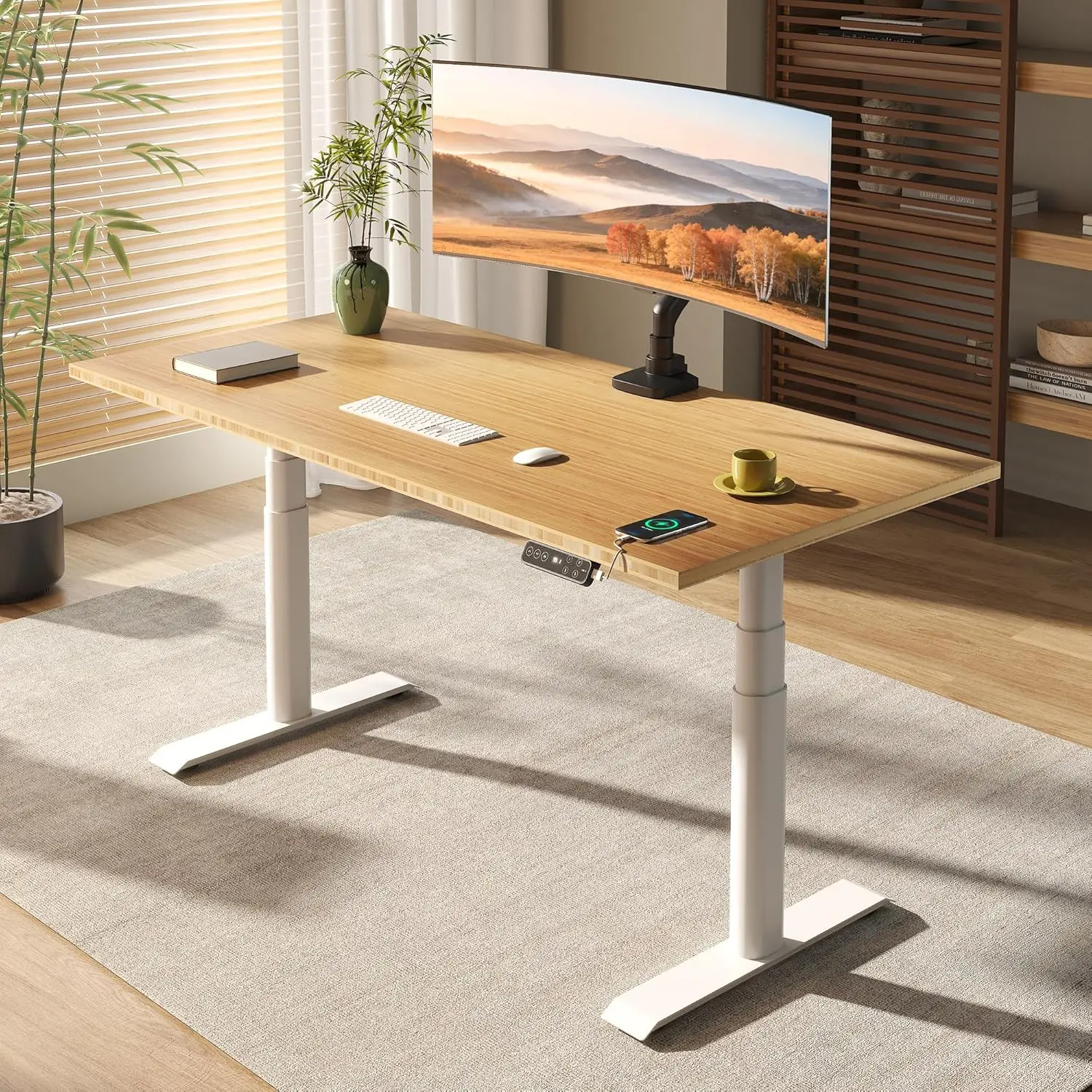 Dual Motor 3-Stage Height Adjustable Electric Standing Desk 60x30 Inch Bamboo Top White Frame Office Workstation, Customized
Dual Motor 3-Stage Height Adjustable Electric Standing Desk 60x30 Inch Bamboo Top White Frame Office Workstation, Customized