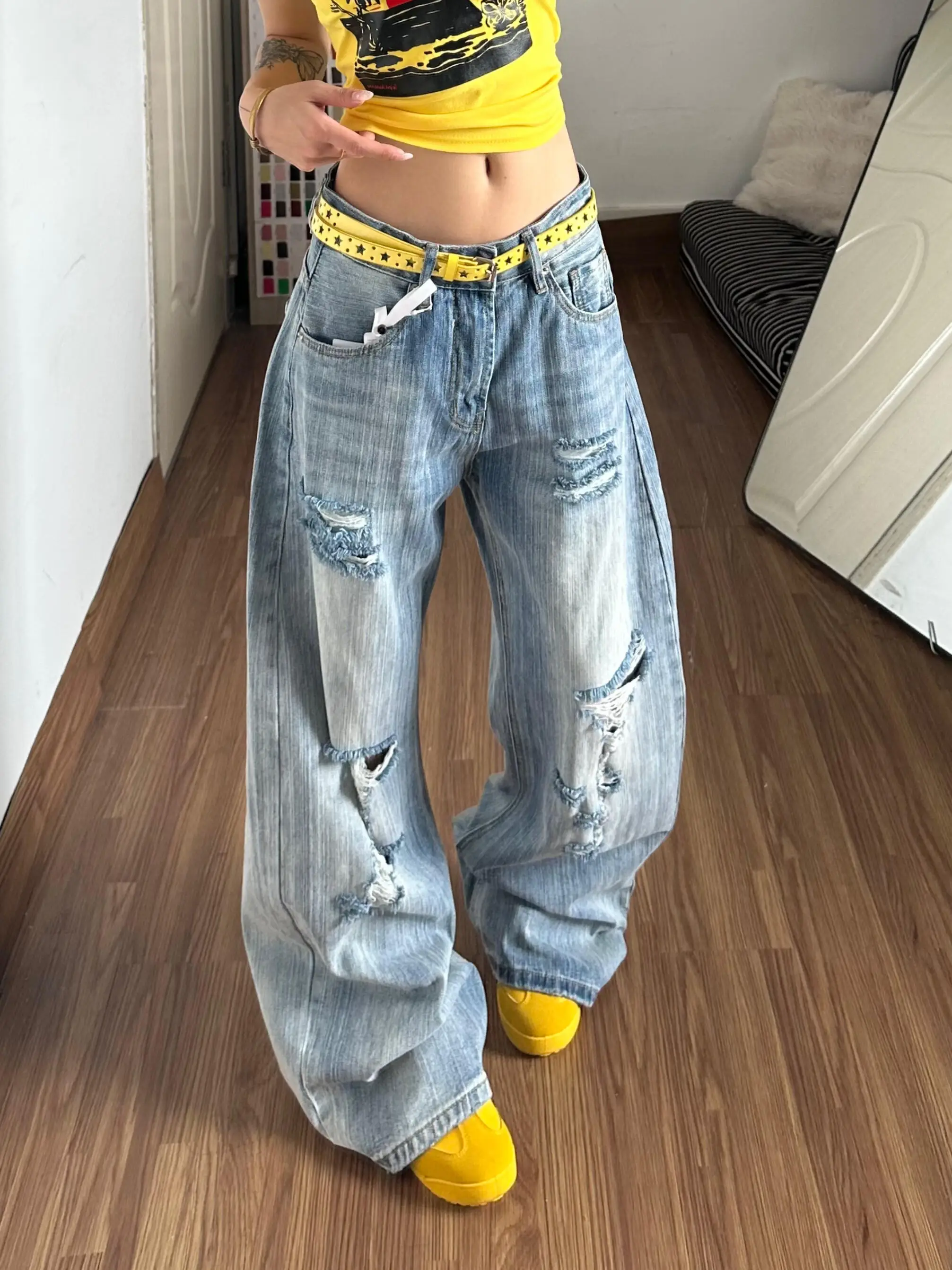 Cool Girl American Style Knife Wide Leg Jeans Women Summer Design Sense Washed Loose Floor Length Pants Torn Hole
Cool Girl American Style Knife Wide Leg Jeans Women Summer Design Sense Washed Loose Floor Length Pants Torn Hole