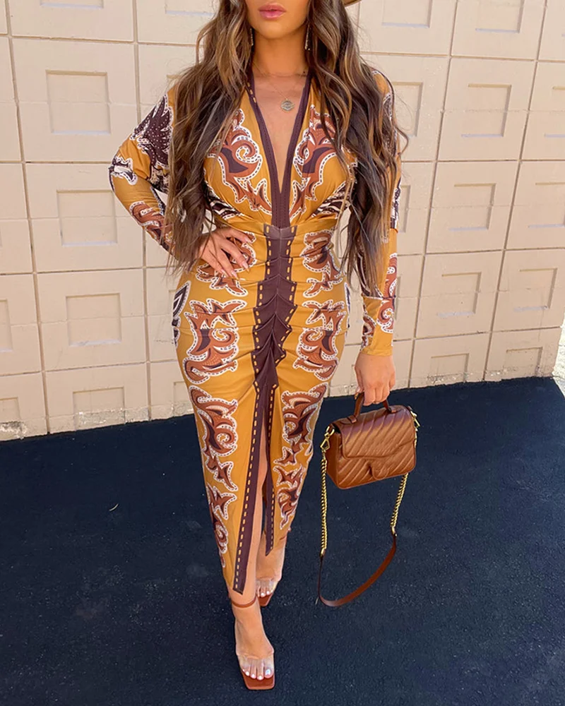 Womens Dresses 2025 Spring New Fashion Vintage Floral Print Plunge V Neck Waist Ruched Dress Casual Slit Bodycon Midi Dress
Womens Dresses 2025 Spring New Fashion Vintage Floral Print Plunge V Neck Waist Ruched Dress Casual Slit Bodycon Midi Dress