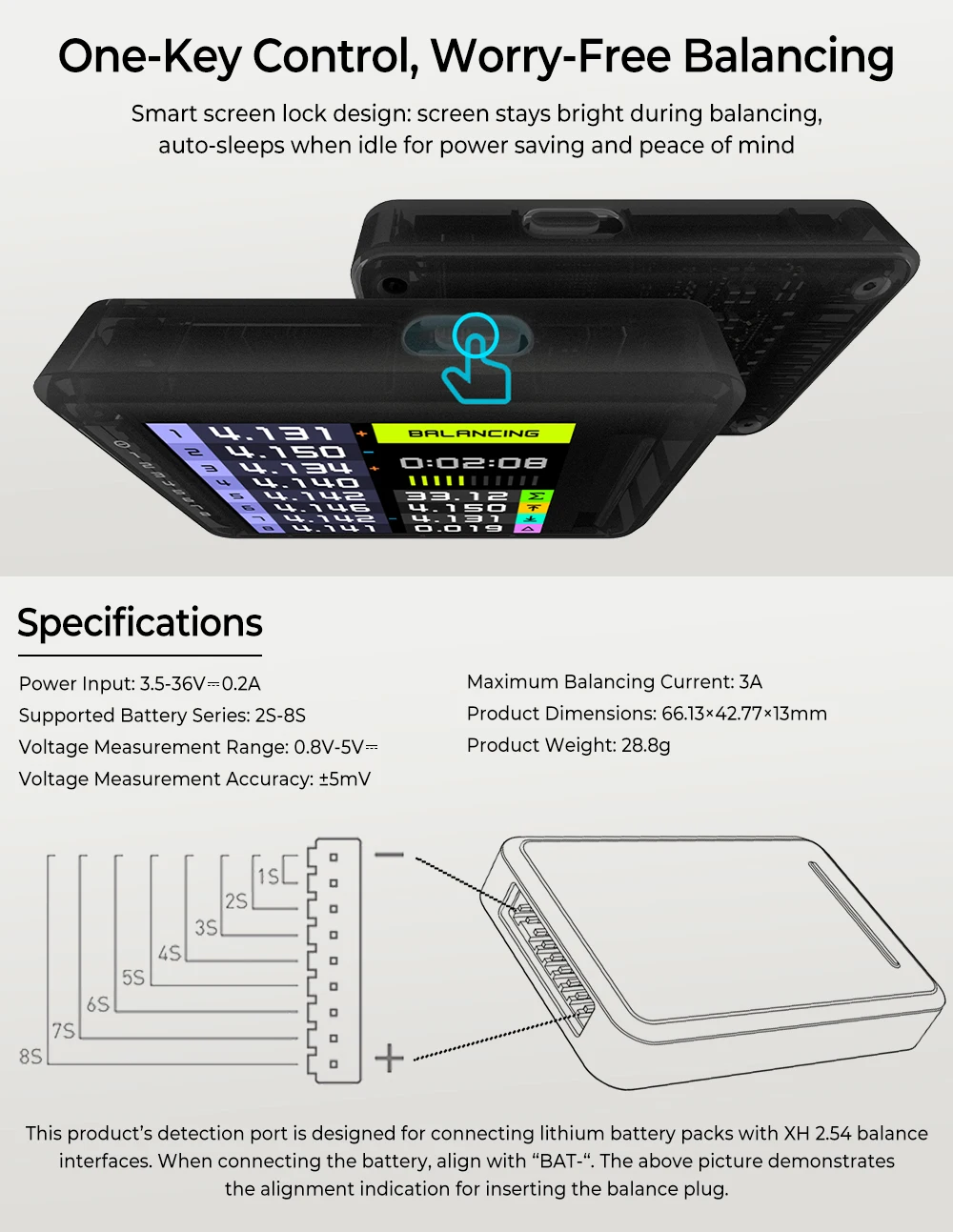 ISDT BL8 Smart Battery Monitor with Active Balancing, High-Precision ADC Plug & Play up to 8 Battery Strings APP Control
ISDT BL8 Smart Battery Monitor with Active Balancing, High-Precision ADC Plug & Play up to 8 Battery Strings APP Control