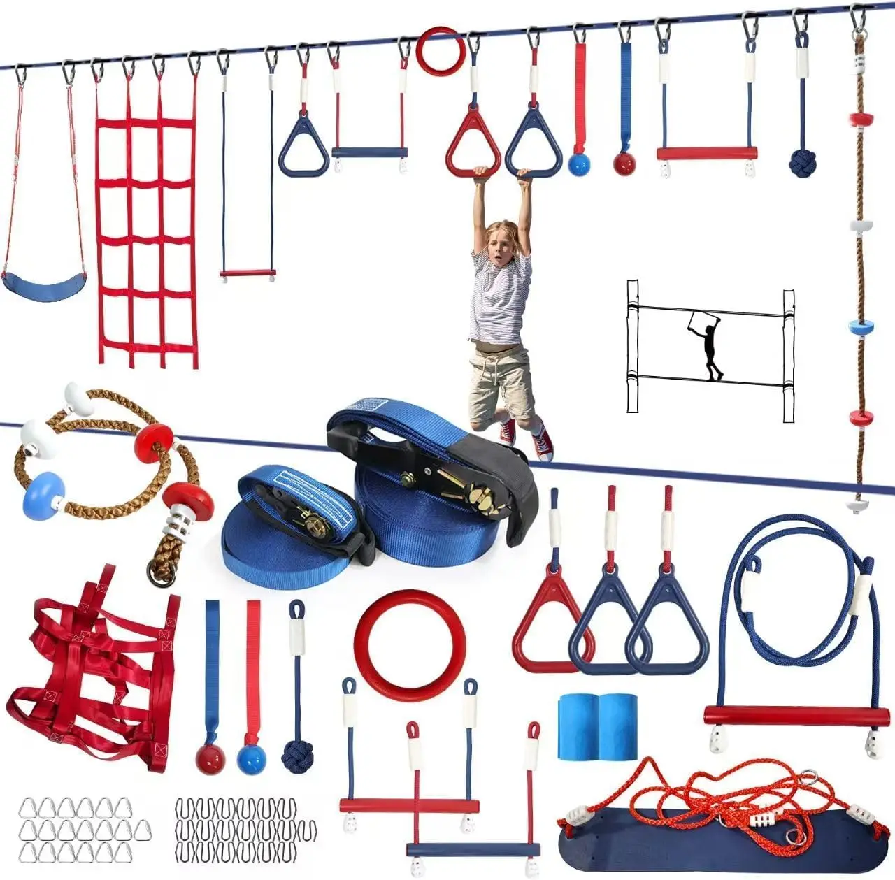 Kids Ninja Warrior Obstacle Course with 13 Weatherproof Obstacles, 2 Slacklines, Supports 880 lbs - Easy Setup
Kids Ninja Warrior Obstacle Course with 13 Weatherproof Obstacles, 2 Slacklines, Supports 880 lbs - Easy Setup