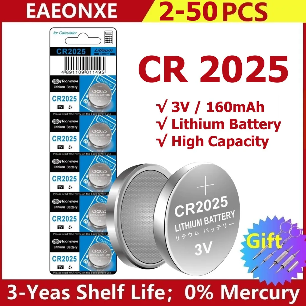 Original 2-50pcs CR2025 Button 3V Lithium Batteries For Remote Control Calculator Watch Motherboard Button Cell Battery CR 2025
Original 2-50pcs CR2025 Button 3V Lithium Batteries For Remote Control Calculator Watch Motherboard Button Cell Battery CR 2025