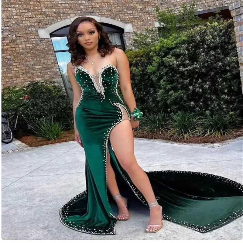 Sexy Strapless Dresses For Prom Dark Green Luxury Evening Dresses Side Split Long Taill With Beaded Party Dress вечернее платье
Sexy Strapless Dresses For Prom Dark Green Luxury Evening Dresses Side Split Long Taill With Beaded Party Dress вечернее платье