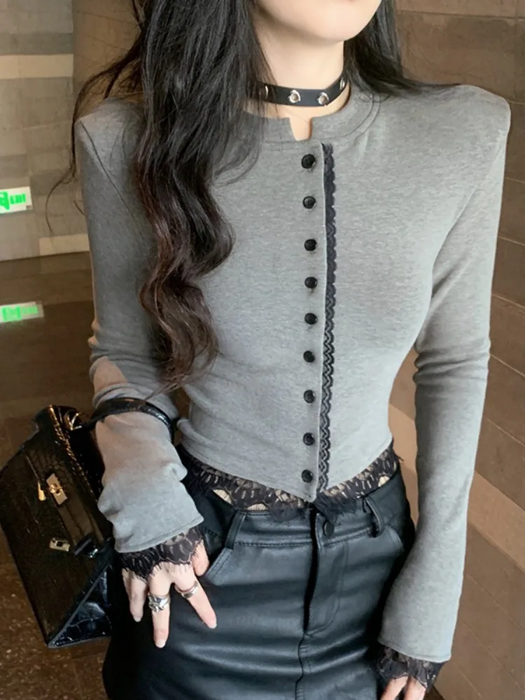 Chic round Neck Short Sleeve T-Shirt Fleece Lined Lace Insert Base Shirt Korean Style Slim Fit Winter Fashionable Top
Chic round Neck Short Sleeve T-Shirt Fleece Lined Lace Insert Base Shirt Korean Style Slim Fit Winter Fashionable Top