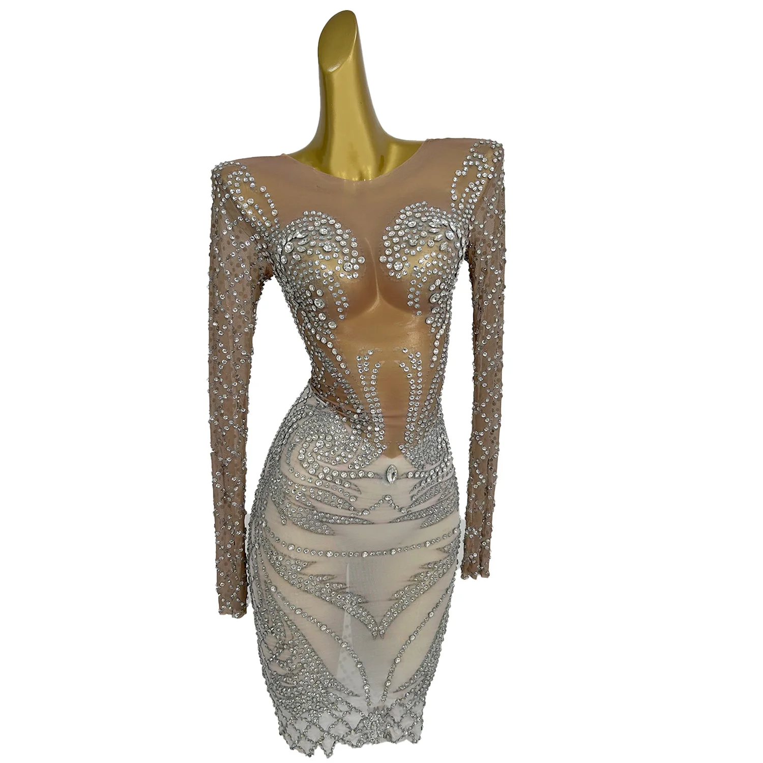 Sexy Mesh See Through Dress Silver Rhinestone Wrapped Hip Dress Wedding Banquet Birthday Party Festival Celebration Dress mantou
Sexy Mesh See Through Dress Silver Rhinestone Wrapped Hip Dress Wedding Banquet Birthday Party Festival Celebration Dress mantou