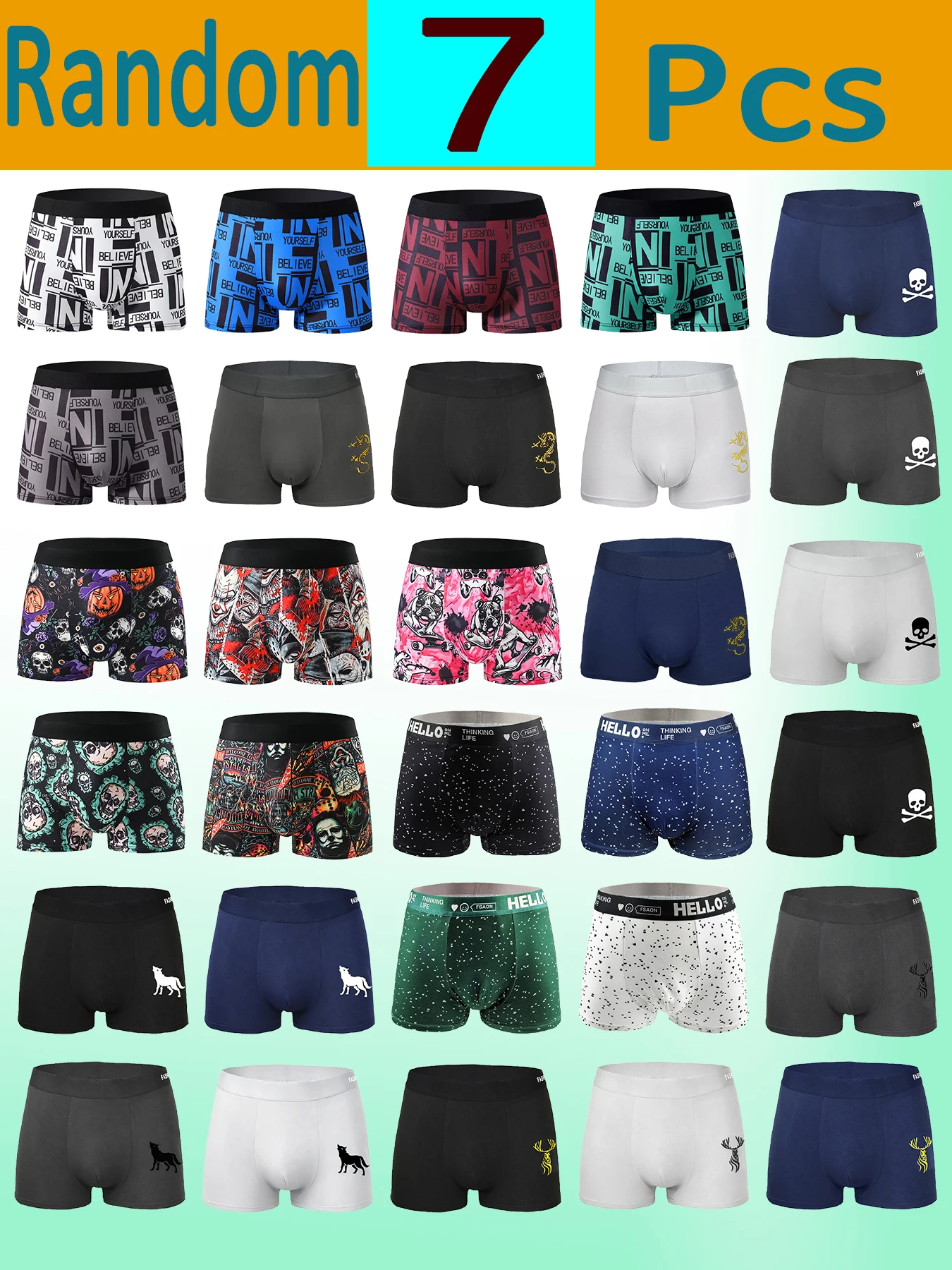 7 Pcs Random Pattern Men's Polyester Boxer Shorts, Assorted Print Underpants, Soft Breathable Quick Dry Casual Trunks Multipack
7 Pcs Random Pattern Men's Polyester Boxer Shorts, Assorted Print Underpants, Soft Breathable Quick Dry Casual Trunks Multipack