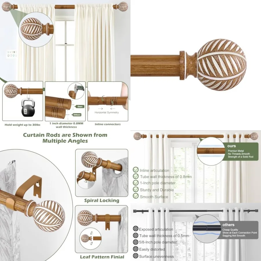 Wood Curtain Rods 72 to 144 Inch, 1 Inch Boho Adjustable Long Curtain Rod, Imitation Wood Grain Leaf Window Curtains Rods, Farm
Wood Curtain Rods 72 to 144 Inch, 1 Inch Boho Adjustable Long Curtain Rod, Imitation Wood Grain Leaf Window Curtains Rods, Farm