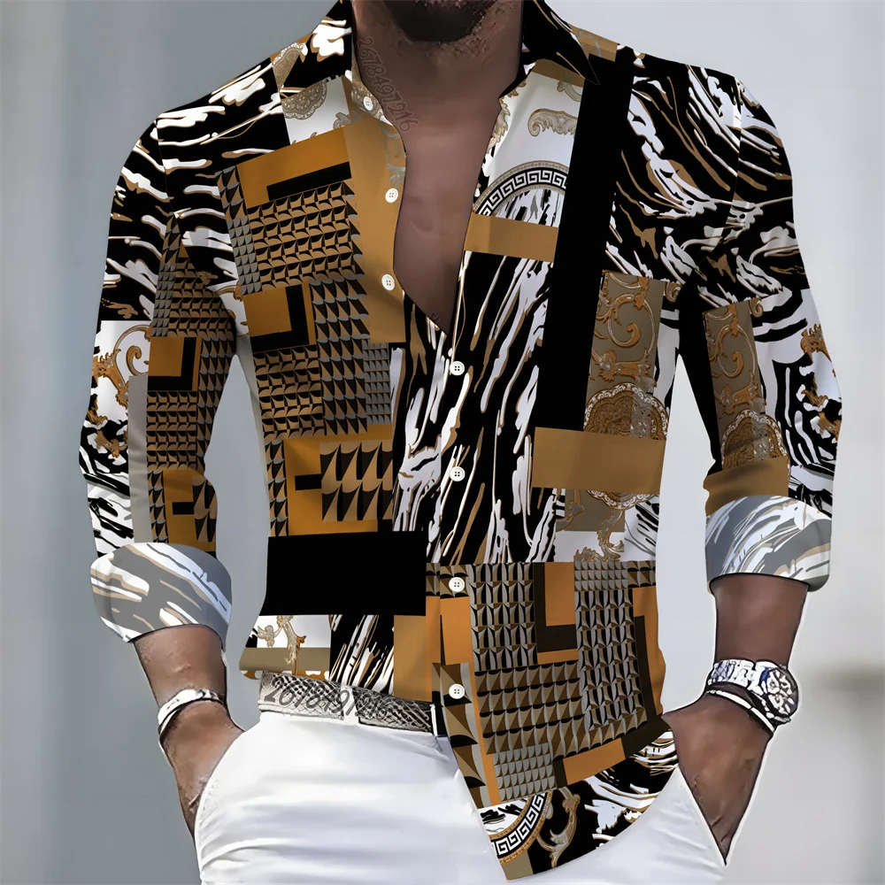 2026 Spring/Autumn New Men's Light Luxury Baroque Style Long-Sleeved Shirt with Color-Blocked Geometric Print Lapel Cardigan
2026 Spring/Autumn New Men's Light Luxury Baroque Style Long-Sleeved Shirt with Color-Blocked Geometric Print Lapel Cardigan
