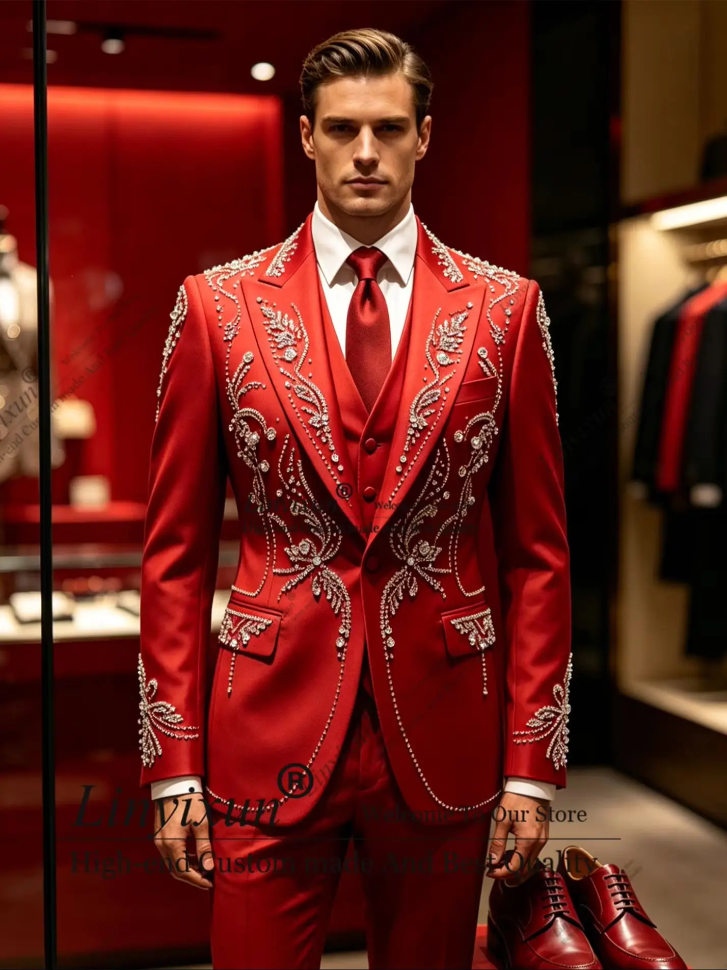Luxury Diamond Beaded Suits Men 3 Piece Single Breasted Prom Blazers Customized Groom Wedding Tuxedo men's suits and separates
Luxury Diamond Beaded Suits Men 3 Piece Single Breasted Prom Blazers Customized Groom Wedding Tuxedo men's suits and separates