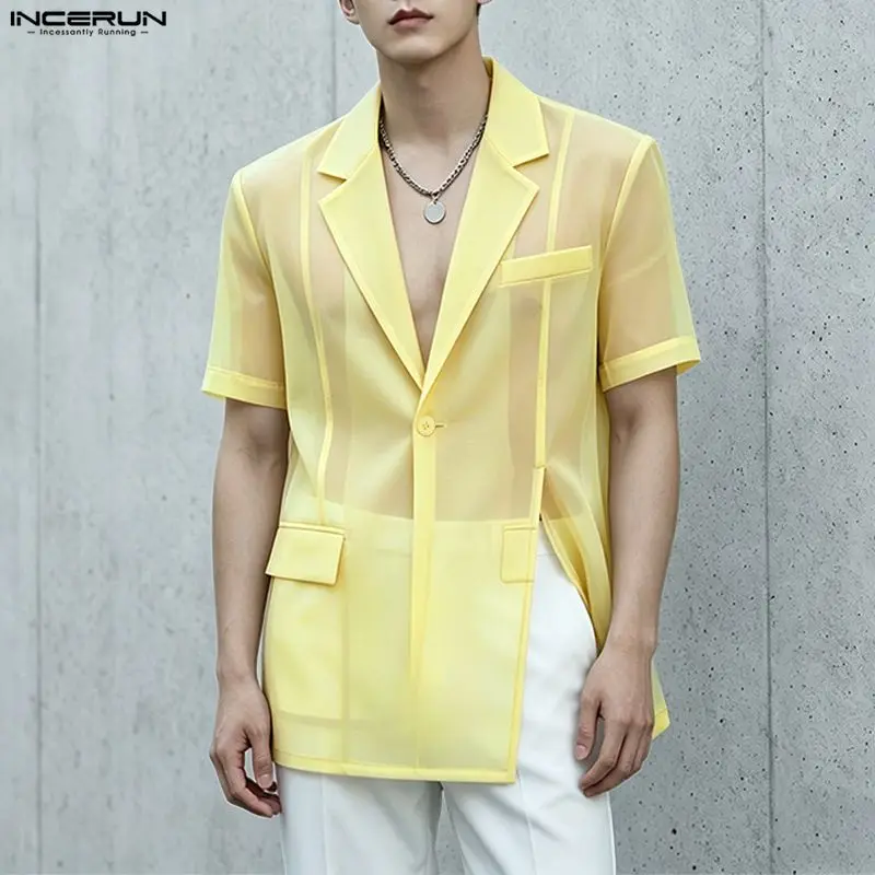 INCERUN Men Blazer Solid Color Mesh See Through Lapel Short Sleeve Suit For Man Streewear 2026 Loose Fashion Casual Men Clothes
INCERUN Men Blazer Solid Color Mesh See Through Lapel Short Sleeve Suit For Man Streewear 2026 Loose Fashion Casual Men Clothes