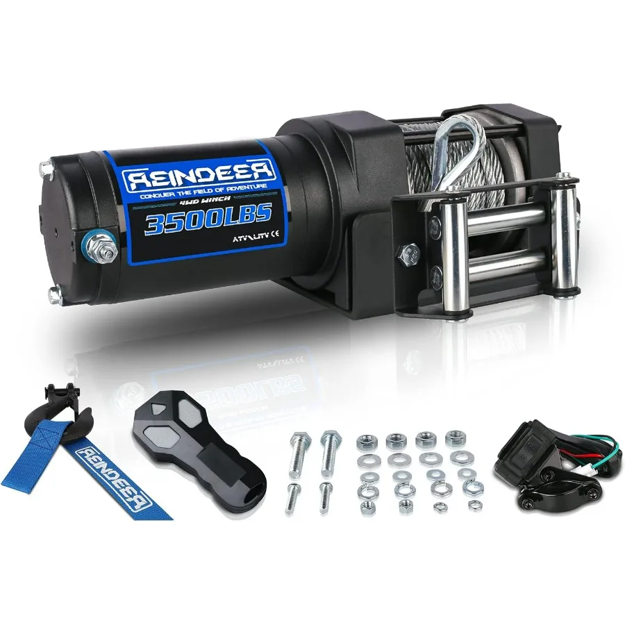 12V Winch 3500 lb Load Capacity Electric Winch Kit for ATV UTV Steel Cable Wire Rope with Hawse Fairlead Waterproof IP67 with Wi
12V Winch 3500 lb Load Capacity Electric Winch Kit for ATV UTV Steel Cable Wire Rope with Hawse Fairlead Waterproof IP67 with Wi