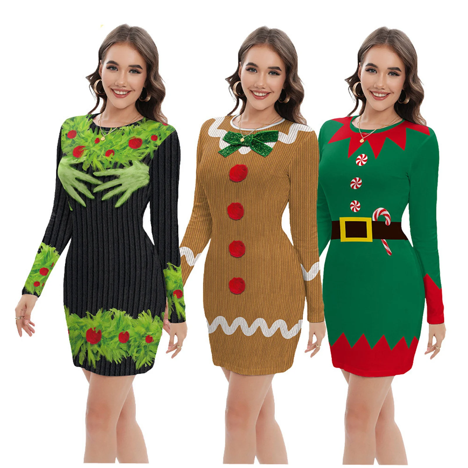 Women's Christmas Printed Tunic Dress Long Sleeve Crewneck Casual Costume Sexy Autumn Winter Knitted Skirt
Women's Christmas Printed Tunic Dress Long Sleeve Crewneck Casual Costume Sexy Autumn Winter Knitted Skirt