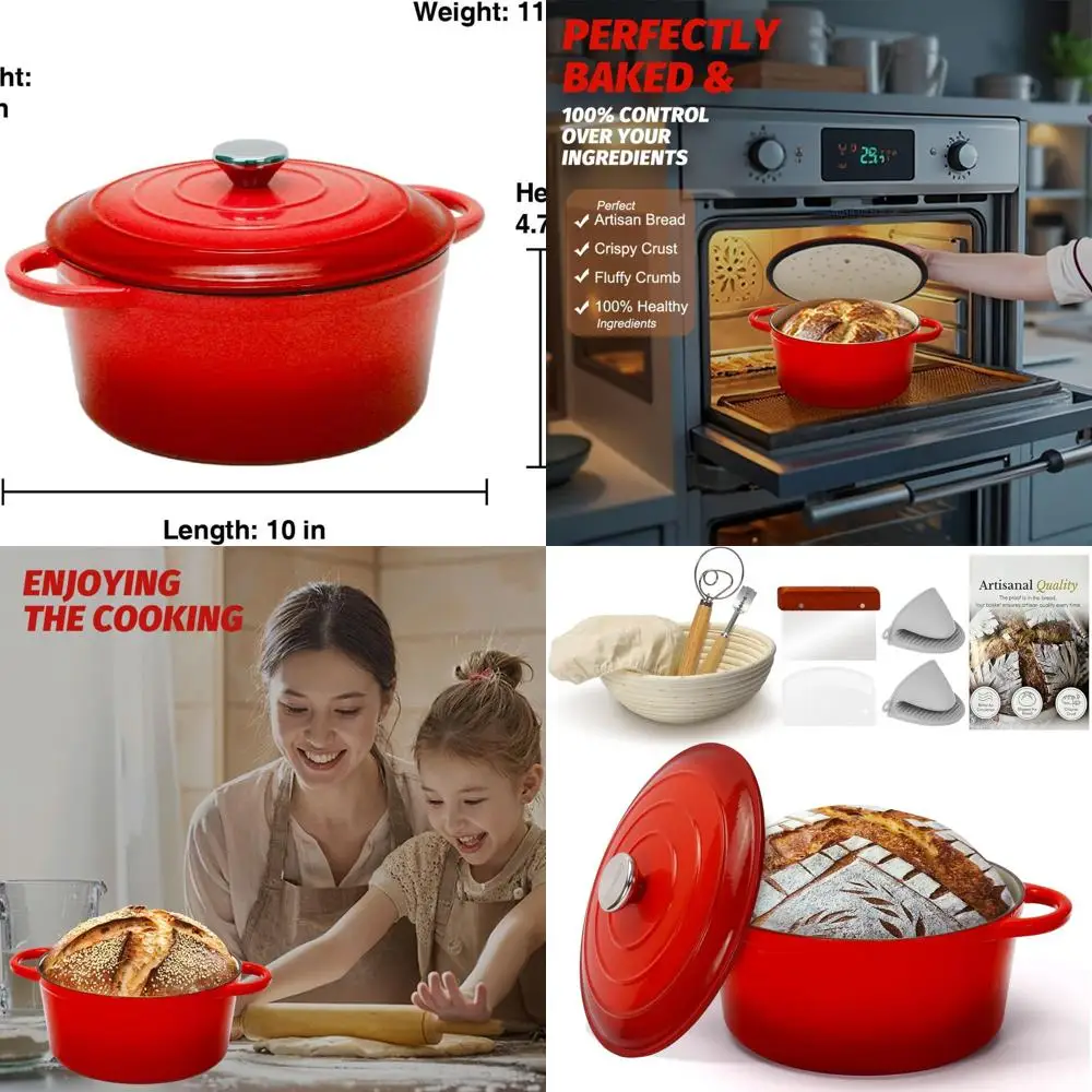 Red Enamel Cast Iron Bread Oven with Proofing Basket - Heavy-Duty Cookware for Baking, Braising, Stews, and Roasting
Red Enamel Cast Iron Bread Oven with Proofing Basket - Heavy-Duty Cookware for Baking, Braising, Stews, and Roasting