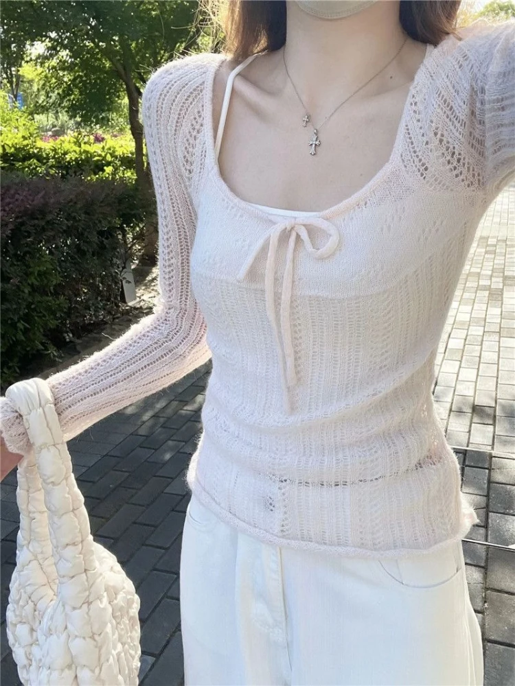 Розовый ажурный милый вязаный свитер для женщин, новый элегантный облегающий тонкий топ с длинными рукавами, осенний корейский стиль, шикарный дизайн, пуловеры Ins
Розовый ажурный милый вязаный свитер для женщин, новый элегантный облегающий тонкий топ с длинными рукавами, осенний корейский стиль, шикарный дизайн, пуловеры Ins