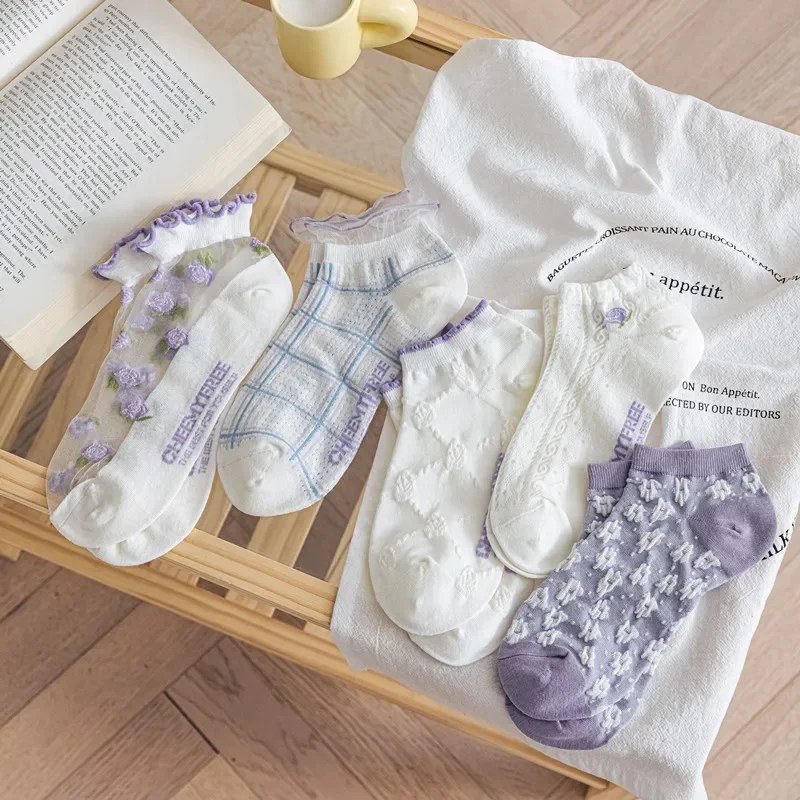 Женские короткие носки на весну и лето, японские светло-фиолетовые розовые полые носки-лодочки, сетчатые дышащие ветровые милые носки для диких девочек, кавайные носки
Женские короткие носки на весну и лето, японские светло-фиолетовые розовые полые носки-лодочки, сетчатые дышащие ветровые милые носки для диких девочек, кавайные носки