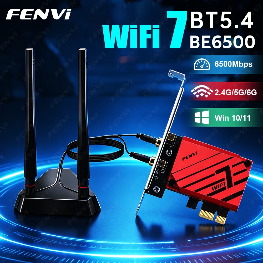 FENVI WiFi 7 BE6500 PCIE Wireless Adapter BT5.4 Tri Band 6500Mbps 2.4G/5G/6Ghz WiFi7 MT7925 Network Adapter For AMD PC Win 10/11
FENVI WiFi 7 BE6500 PCIE Wireless Adapter BT5.4 Tri Band 6500Mbps 2.4G/5G/6Ghz WiFi7 MT7925 Network Adapter For AMD PC Win 10/11