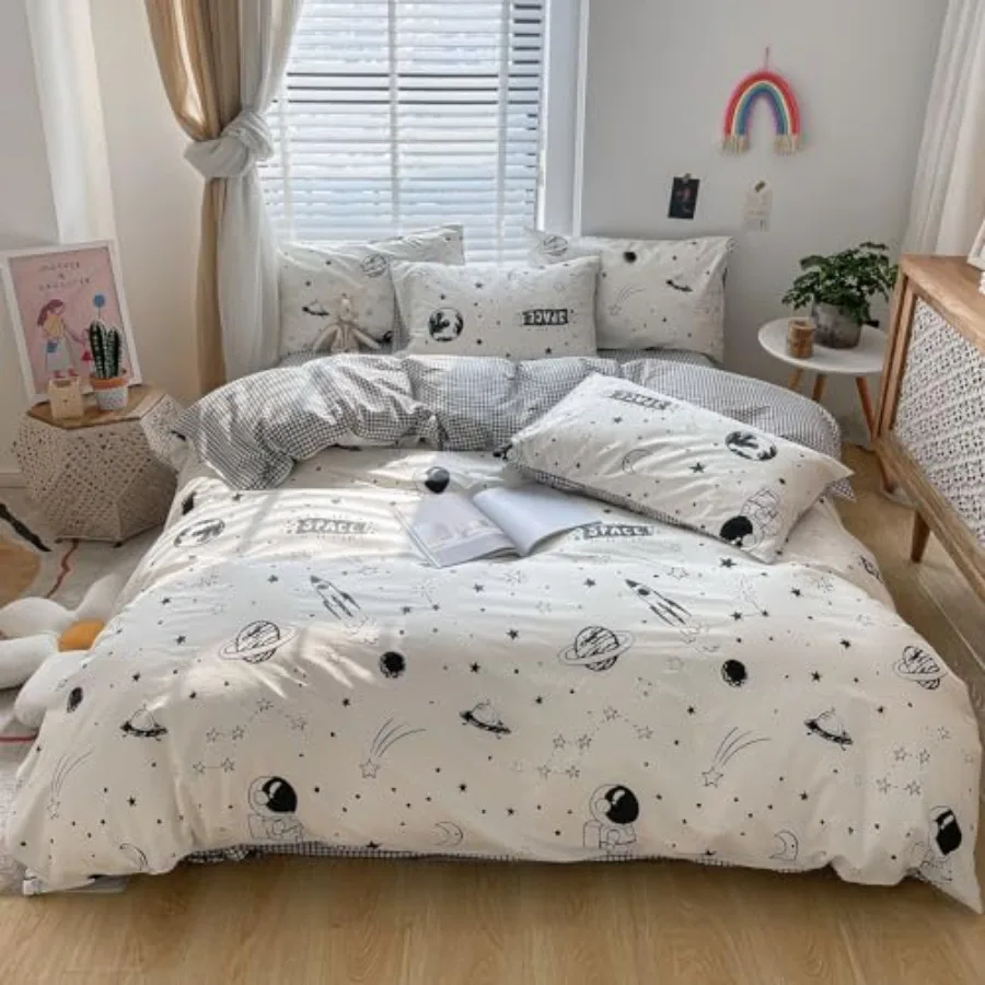 Space Duvet Cover Set Twin 100% Cotton Bedding Cartoon Astronaut Rocket Universe Planet Print 1 Black and White Comforter Cover
Space Duvet Cover Set Twin 100% Cotton Bedding Cartoon Astronaut Rocket Universe Planet Print 1 Black and White Comforter Cover