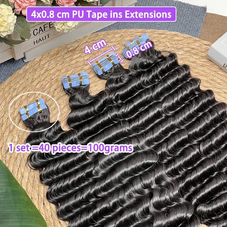 Double Drawn Deep Wave PU Tape-ins Hair Extensions Seamless Invisible 100g 40pcs 4x0.8cm Natural Color 100% Virgin Human Hair
Double Drawn Deep Wave PU Tape-ins Hair Extensions Seamless Invisible 100g 40pcs 4x0.8cm Natural Color 100% Virgin Human Hair