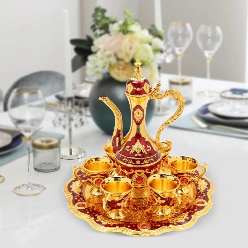 Tea Set 8 45Oz Teapot with 6 Cups and Tray Zinc Alloy Traditional Serving Set for Home Decor Gift Turkish Coffee Culture
Tea Set 8 45Oz Teapot with 6 Cups and Tray Zinc Alloy Traditional Serving Set for Home Decor Gift Turkish Coffee Culture