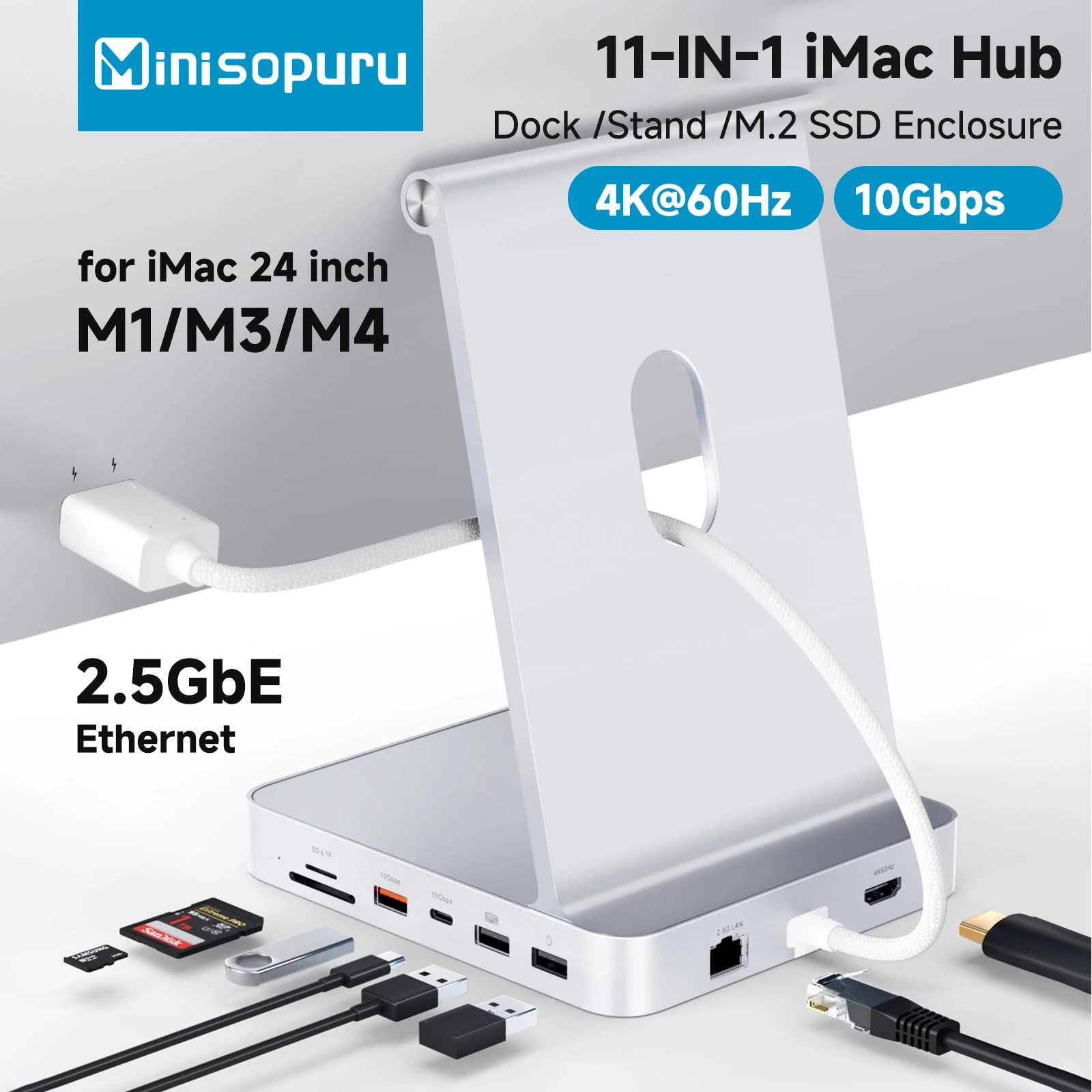 Minisopuru iExpandMate iMac Hub 2024 for iMac 24 inch M1 M3 M4 with 4K HDMI 2.5GbE 4TB M.2 SSD Enclosure SD/TF iMac Accessories
Minisopuru iExpandMate iMac Hub 2024 for iMac 24 inch M1 M3 M4 with 4K HDMI 2.5GbE 4TB M.2 SSD Enclosure SD/TF iMac Accessories