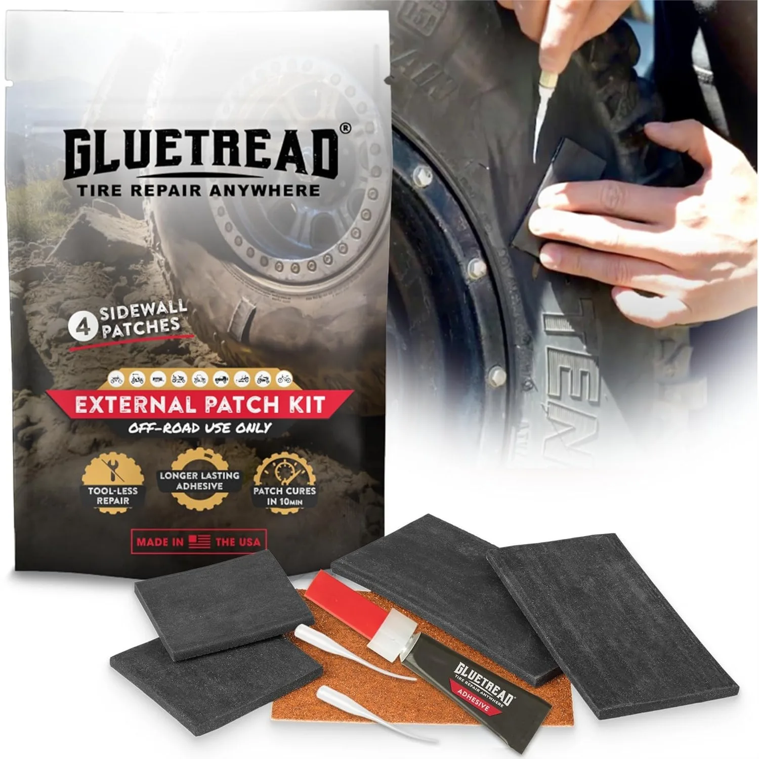 Tubeless Tire Repair Kit - External Patch for ATV Sidewall, No Need to Remove Tire, Fixes 4 Tires - Quick & Easy Solution
Tubeless Tire Repair Kit - External Patch for ATV Sidewall, No Need to Remove Tire, Fixes 4 Tires - Quick & Easy Solution
