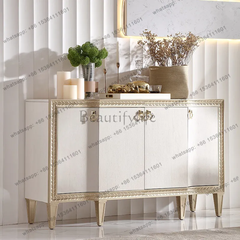 White porch shoe cabinet, American light luxury champagne carved solid wood locker
White porch shoe cabinet, American light luxury champagne carved solid wood locker
