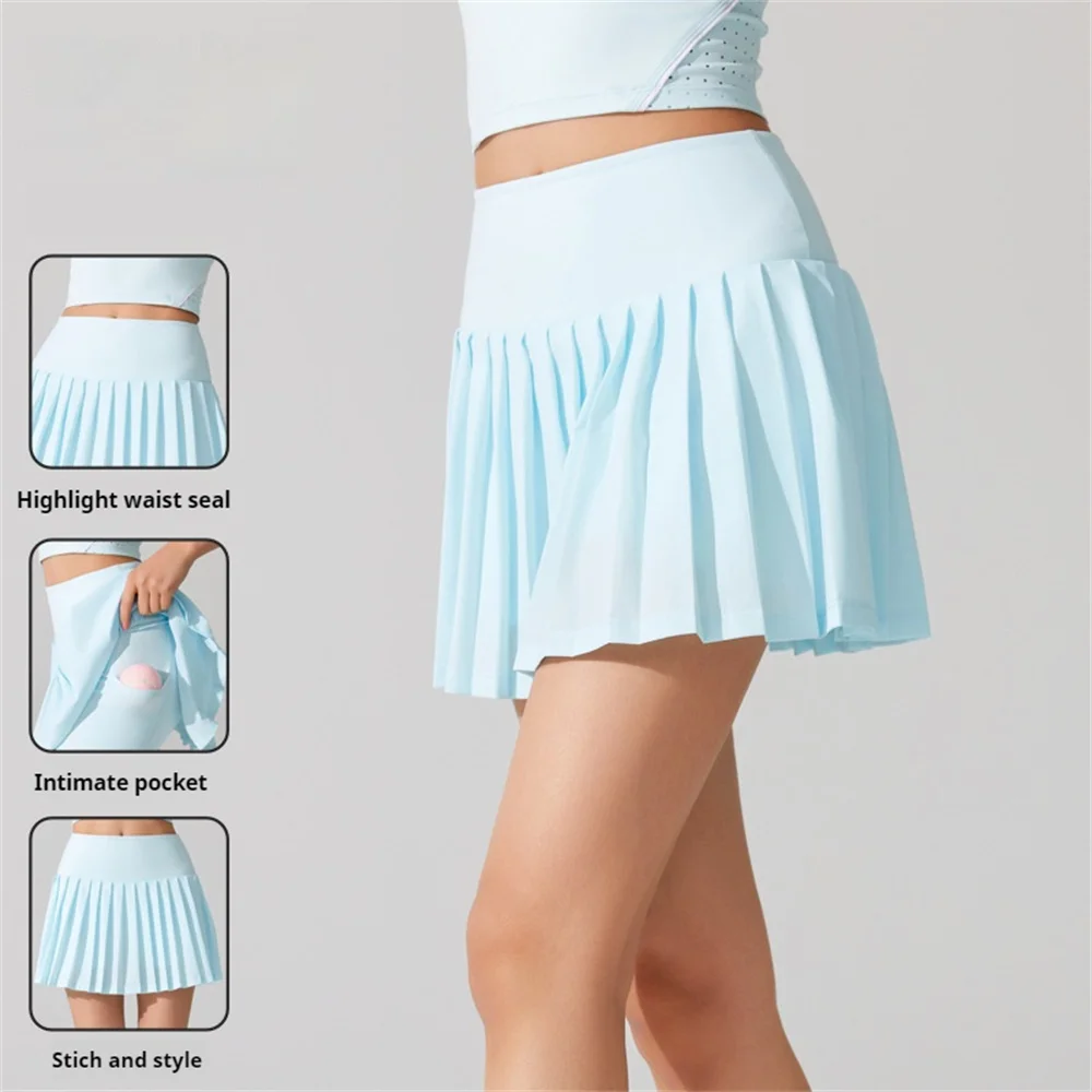 Women Summer Tennis Skirt Solid Color Pleated 2 In 1 Running Skirt Breathable Quick Dry Pocket Badminton Skirt Short Sportswear
Women Summer Tennis Skirt Solid Color Pleated 2 In 1 Running Skirt Breathable Quick Dry Pocket Badminton Skirt Short Sportswear