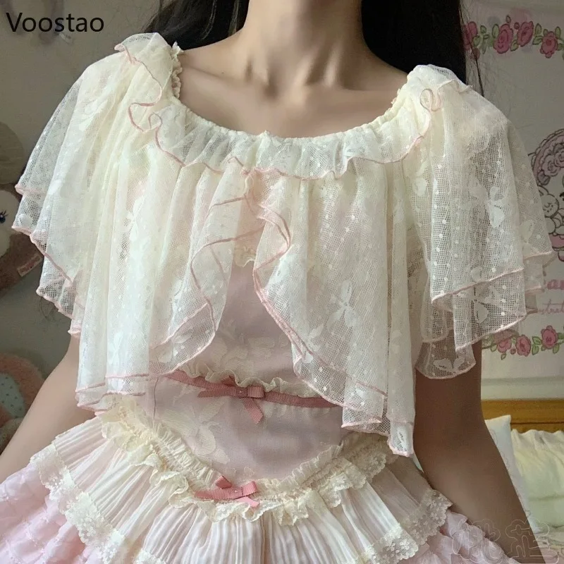 Summer Sweet Lolita Shawl Coat Women Vintage Elegant Lace Princess Poncho Cardigan Loose Outer Cover Tops Cute Thin Mesh Capes
Summer Sweet Lolita Shawl Coat Women Vintage Elegant Lace Princess Poncho Cardigan Loose Outer Cover Tops Cute Thin Mesh Capes