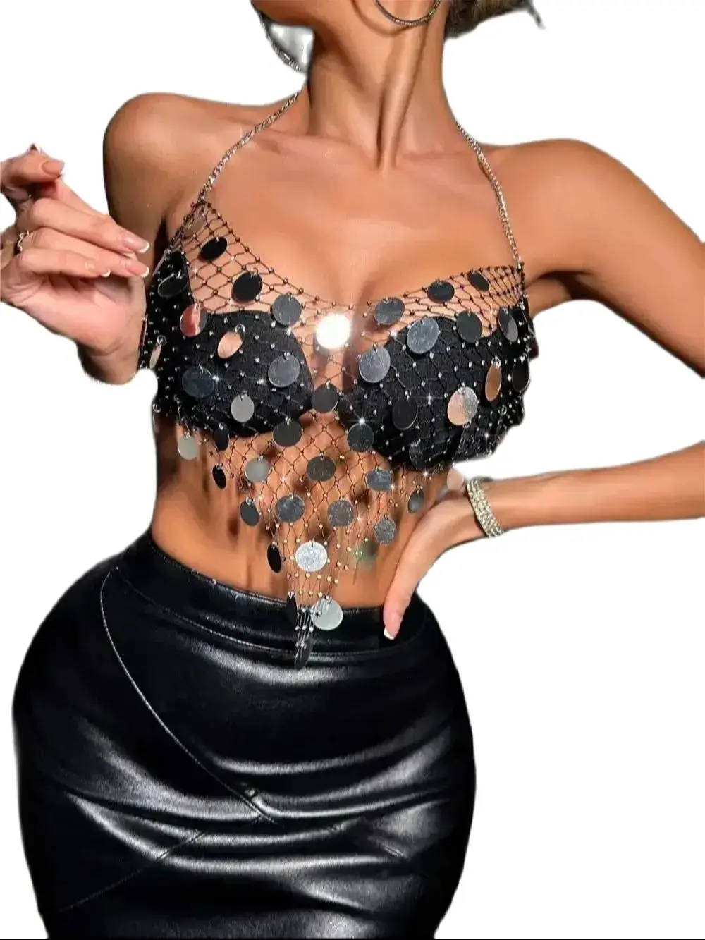 Luxury Sheer Hollow Out Fishnet Sequins Tank Top Women Sexy Deep V Neck Backless Halter Neck Camisole Rave Festival Party Top
Luxury Sheer Hollow Out Fishnet Sequins Tank Top Women Sexy Deep V Neck Backless Halter Neck Camisole Rave Festival Party Top