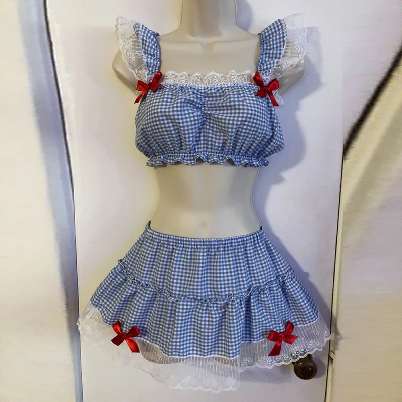 Maemukilabe Lolita Style Plaid 2 Piece Set Bow Lace Trim Elastic Crop Tops Camis + A-line Mini Skirt Women Cosplay Party Outfits
Maemukilabe Lolita Style Plaid 2 Piece Set Bow Lace Trim Elastic Crop Tops Camis + A-line Mini Skirt Women Cosplay Party Outfits