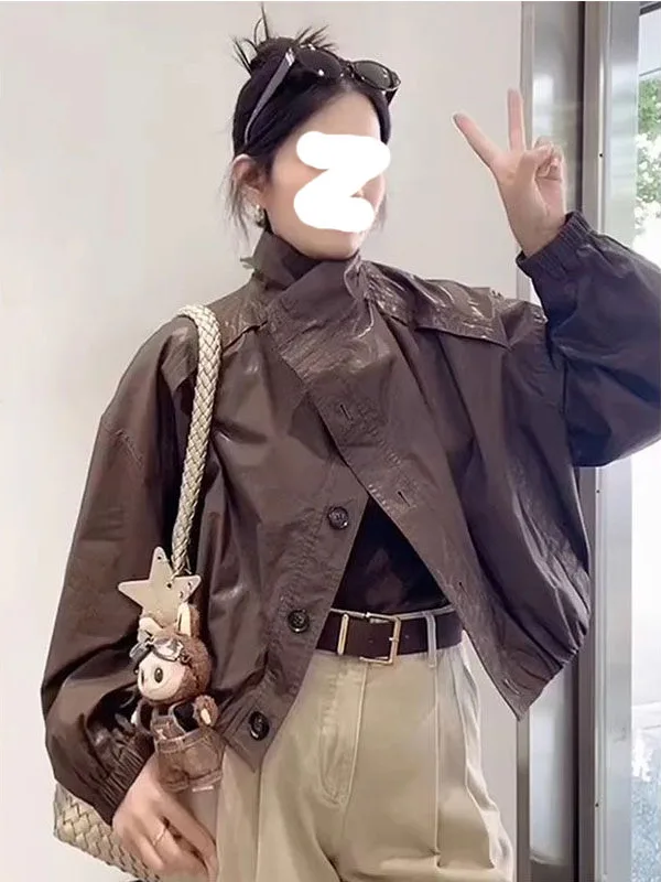 Карамельная куртка из искусственной кожи для женщин, свободного кроя, повседневная, на пуговицах, для осеннего сезона, модная верхняя одежда
Карамельная куртка из искусственной кожи для женщин, свободного кроя, повседневная, на пуговицах, для осеннего сезона, модная верхняя одежда