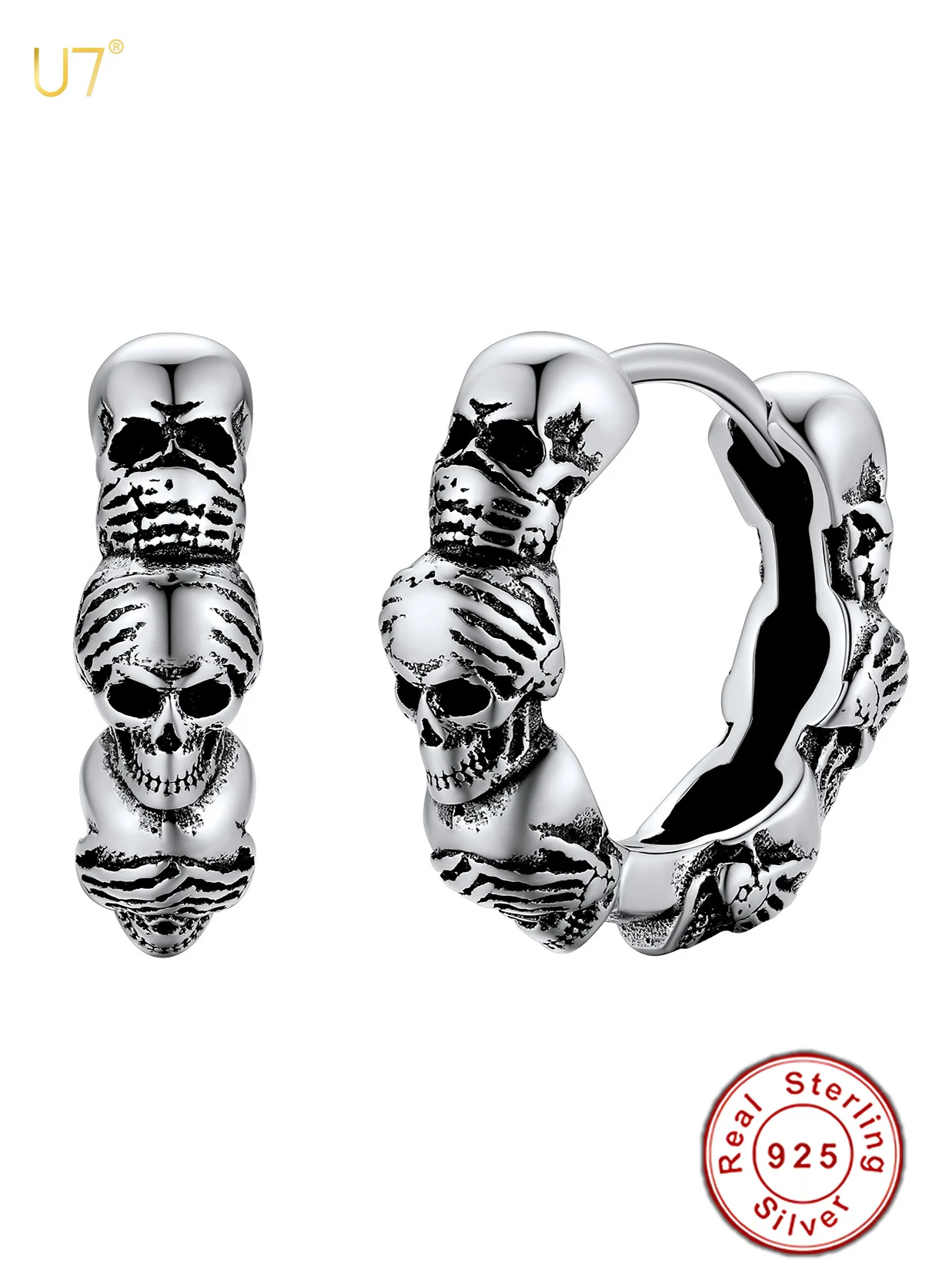 U7 925 Sterling Silver See No Evil Hear No Evil Speak No Evil Skull Heads Hoop Earring Wisdom Gothic Punk Unisex Jewelry Gift
U7 925 Sterling Silver See No Evil Hear No Evil Speak No Evil Skull Heads Hoop Earring Wisdom Gothic Punk Unisex Jewelry Gift