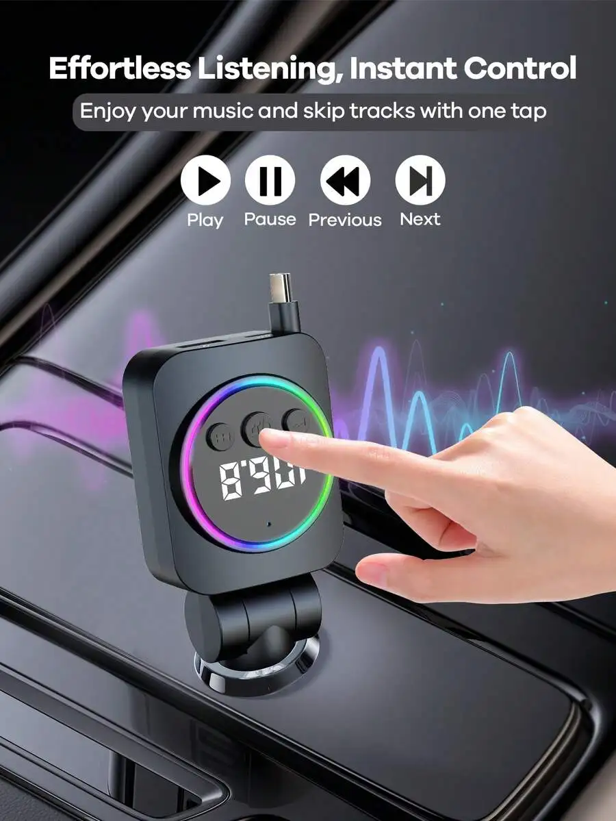 Bluetooth Car Charger With RGB Lights PD 30W Fast Charging BT 5.3 Hands-Free Call Music Auto Reconnect Type-C For Android
Bluetooth Car Charger With RGB Lights PD 30W Fast Charging BT 5.3 Hands-Free Call Music Auto Reconnect Type-C For Android