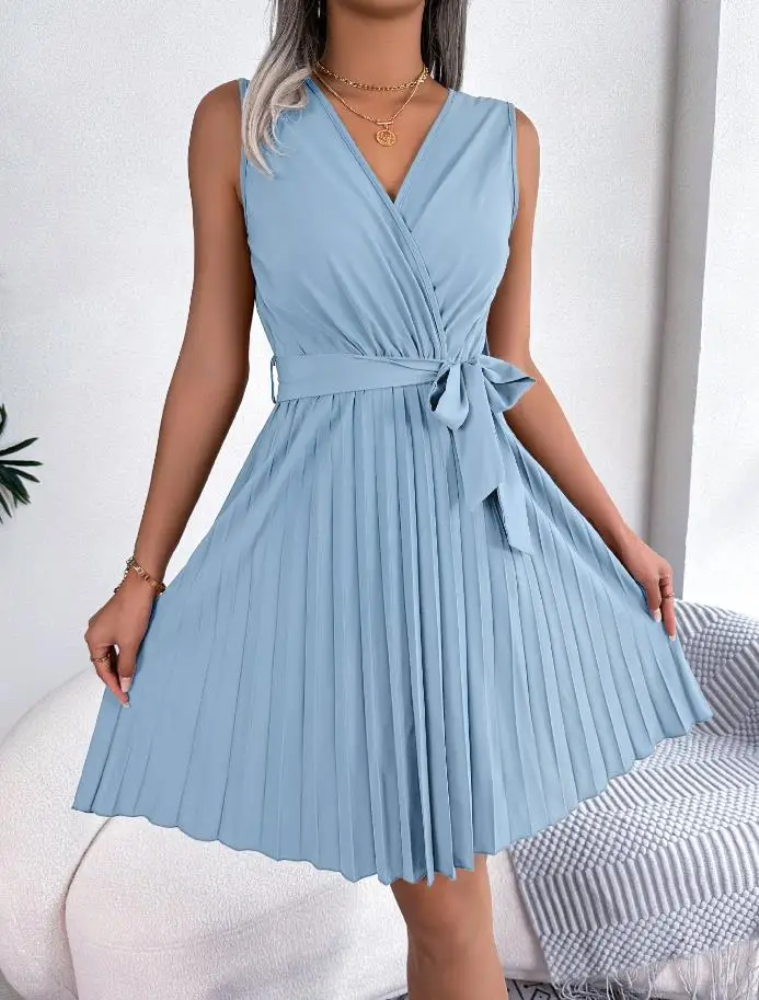 Spring/summer 2023 New Hot Selling Fashion Women's Cross V-Neck Sleeveless Waist Fold Dress
Spring/summer 2023 New Hot Selling Fashion Women's Cross V-Neck Sleeveless Waist Fold Dress