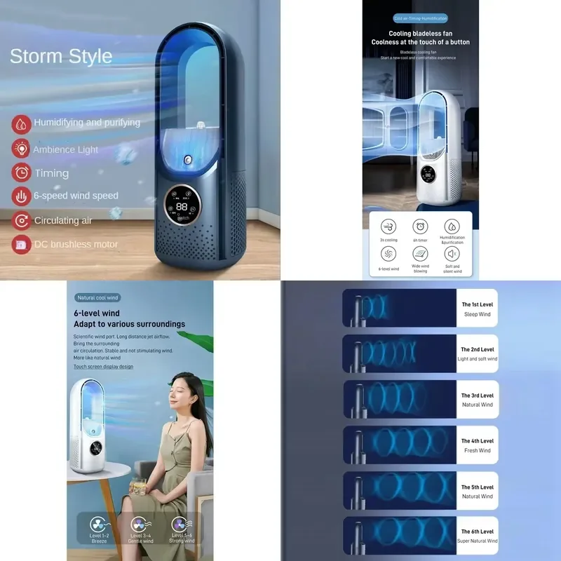 Portable USB Air Cooler Leafless Electric Fan 6 Speed Silent Timer Air Conditioner Cooling Fan Humidifier Conditioning Fan
Portable USB Air Cooler Leafless Electric Fan 6 Speed Silent Timer Air Conditioner Cooling Fan Humidifier Conditioning Fan