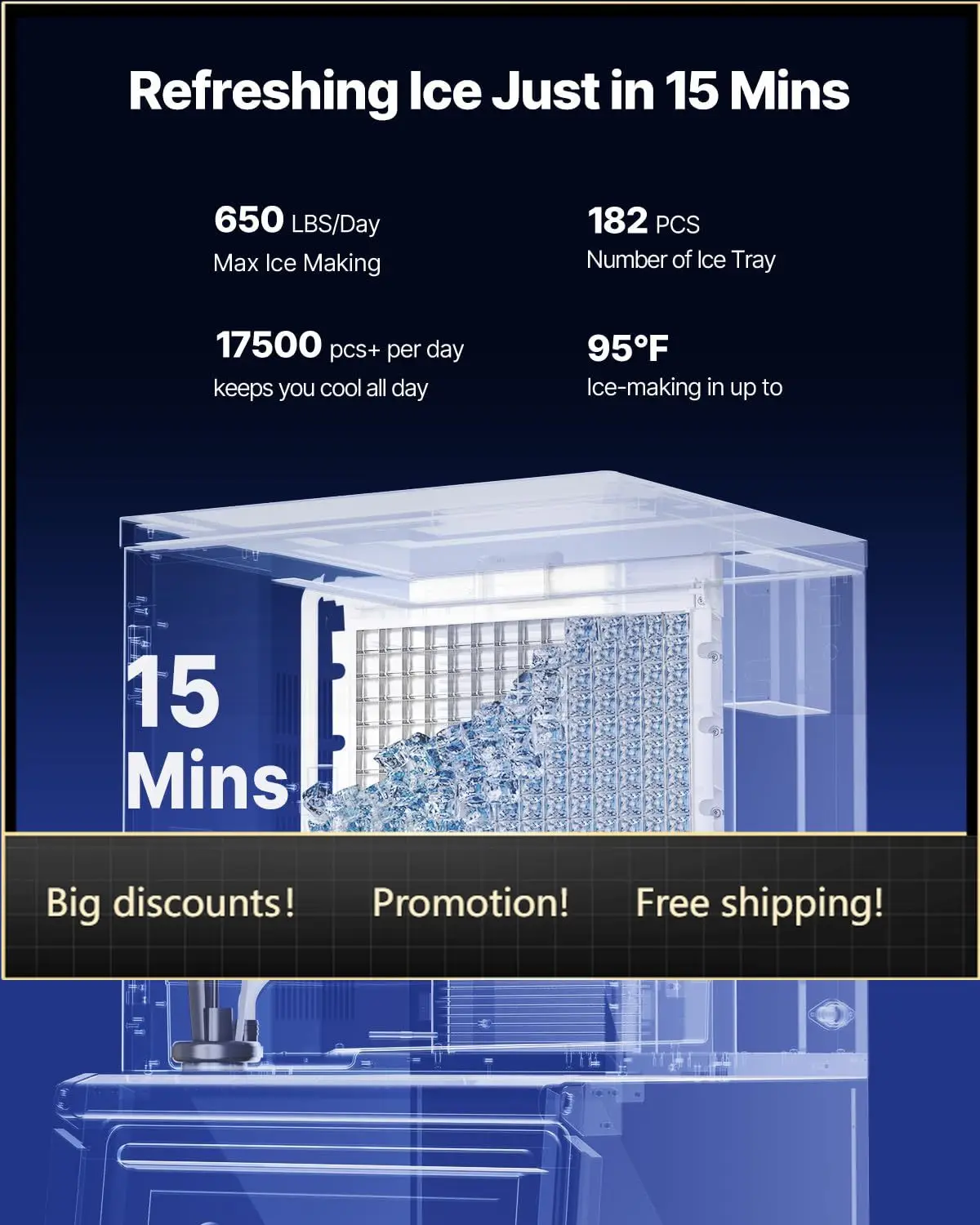 Commercial Ice Maker Machine, 650LBS/24H Ice-Making Machine with 250LBS Stainless Steel Storage Bin, Auto Self-Cleaning Ice Make
Commercial Ice Maker Machine, 650LBS/24H Ice-Making Machine with 250LBS Stainless Steel Storage Bin, Auto Self-Cleaning Ice Make